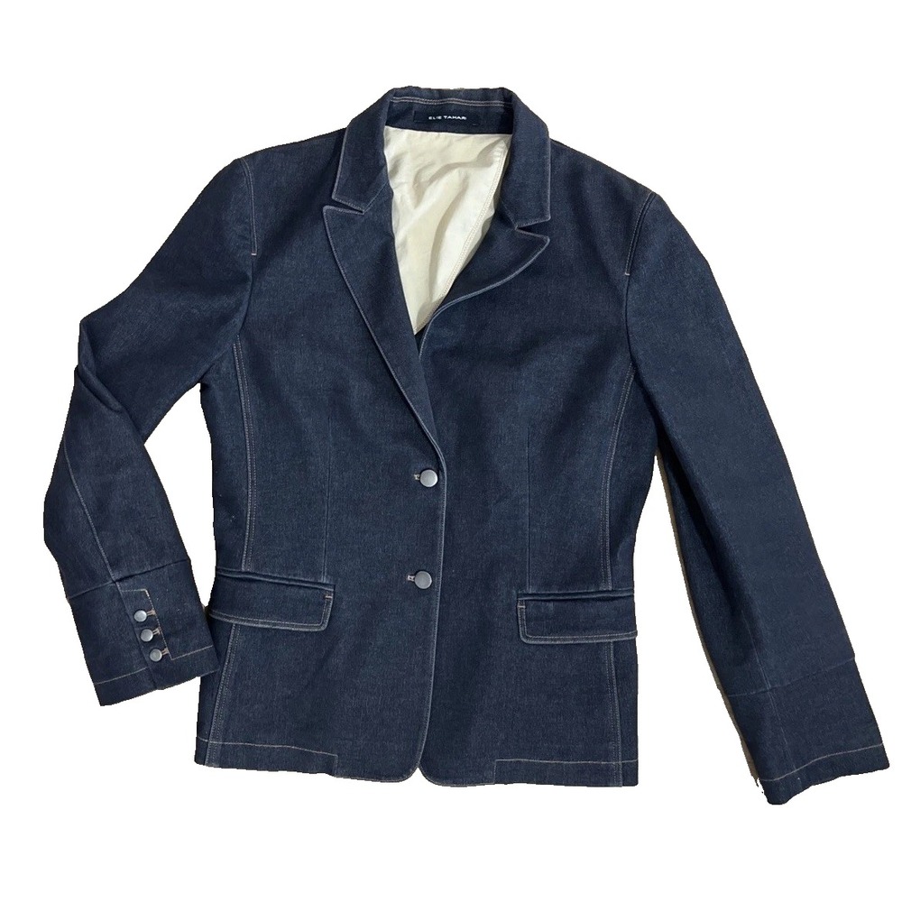Elie Tahari Womens 10 Denim Stretch Blazer Jacket Blue NEW NWOT